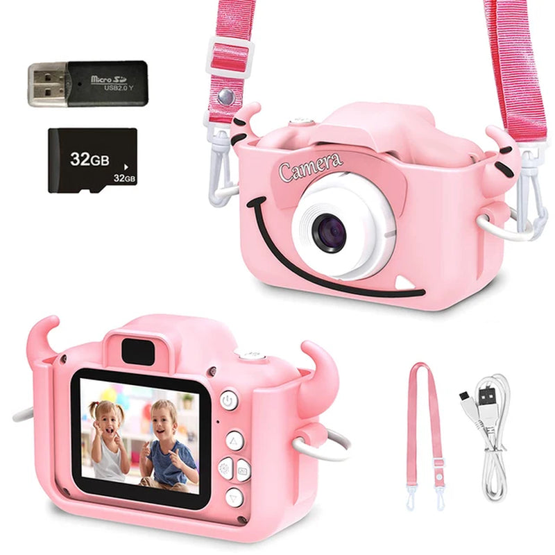 Kids Camera HD Digital Video Toddler Camera with Silicone Cover Portable Toy with 32 GB SD Card for Girl Christmas Birthday Gift