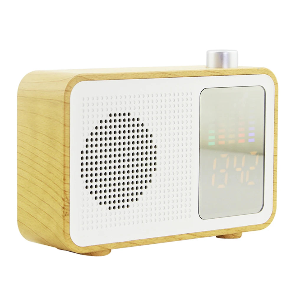 Wireless Bluetooth Speaker Retro Wooden Bluetooth Speaker Clock Radio with Time Display Bluetooth Speaker FM TF Card for Gift