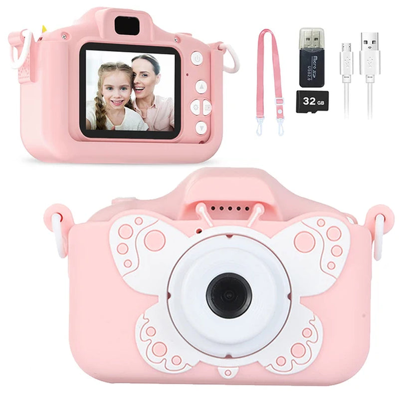 Kids Camera HD Digital Video Toddler Camera with Silicone Cover Portable Toy with 32 GB SD Card for Girl Christmas Birthday Gift