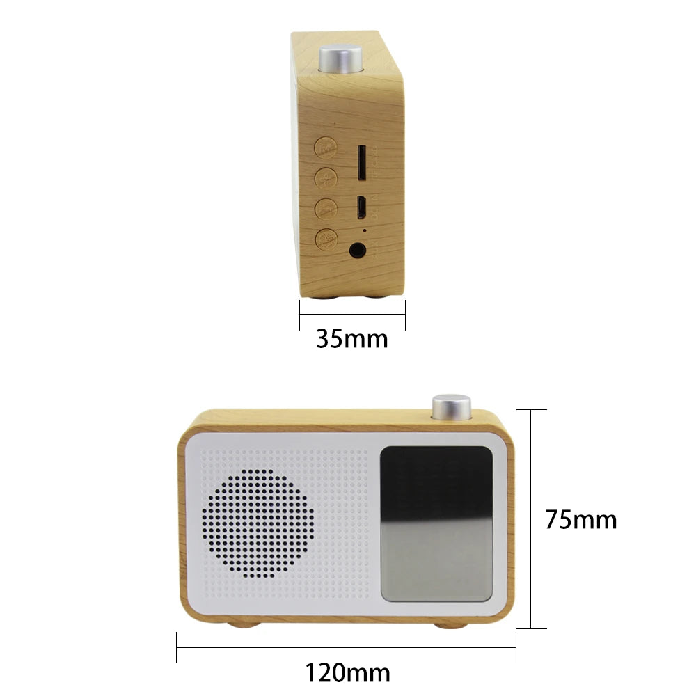 Wireless Bluetooth Speaker Retro Wooden Bluetooth Speaker Clock Radio with Time Display Bluetooth Speaker FM TF Card for Gift