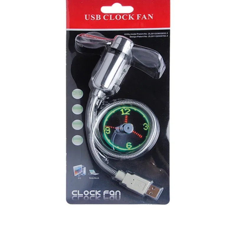 Hand Mini USB Fan Portable Gadgets Flexible LED Clock Cool for Laptop PC Notebook Real Time Display Durable Adjustable