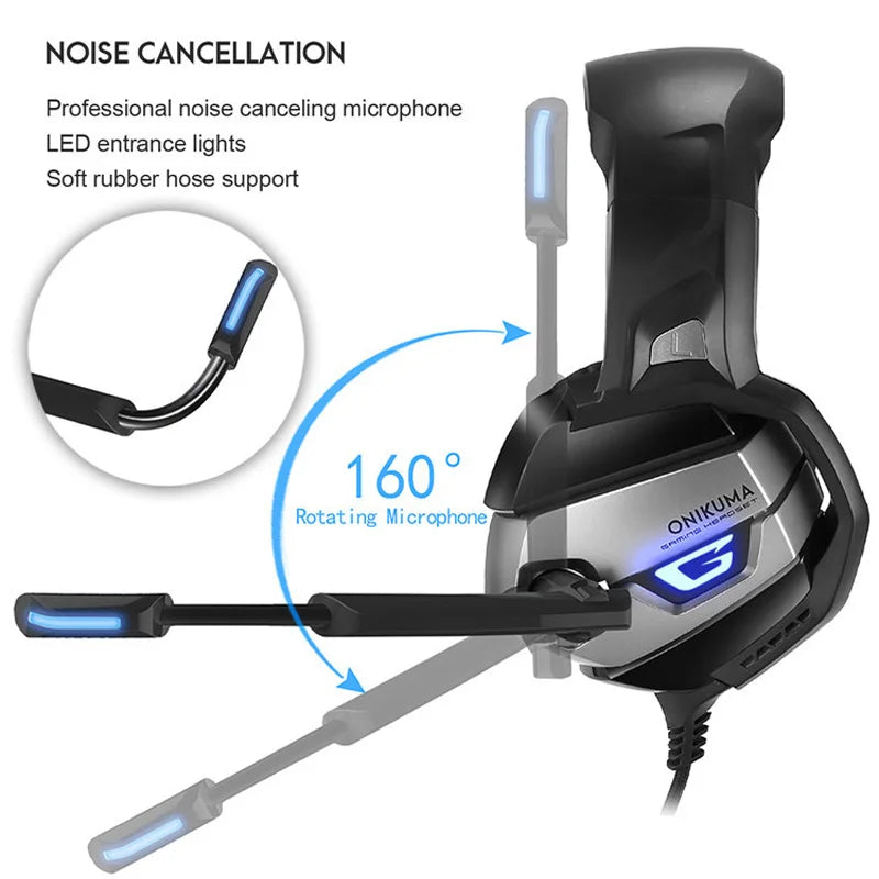 Super Deep Bass Gamers Headphones Metal Headset Beam Earphone with Wire & Microphone & Backlit for PS4 PS5 XBOX PC Mobile Gamer