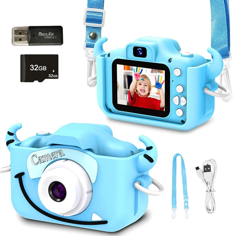 Kids Camera HD Digital Video Toddler Camera with Silicone Cover Portable Toy with 32 GB SD Card for Girl Christmas Birthday Gift