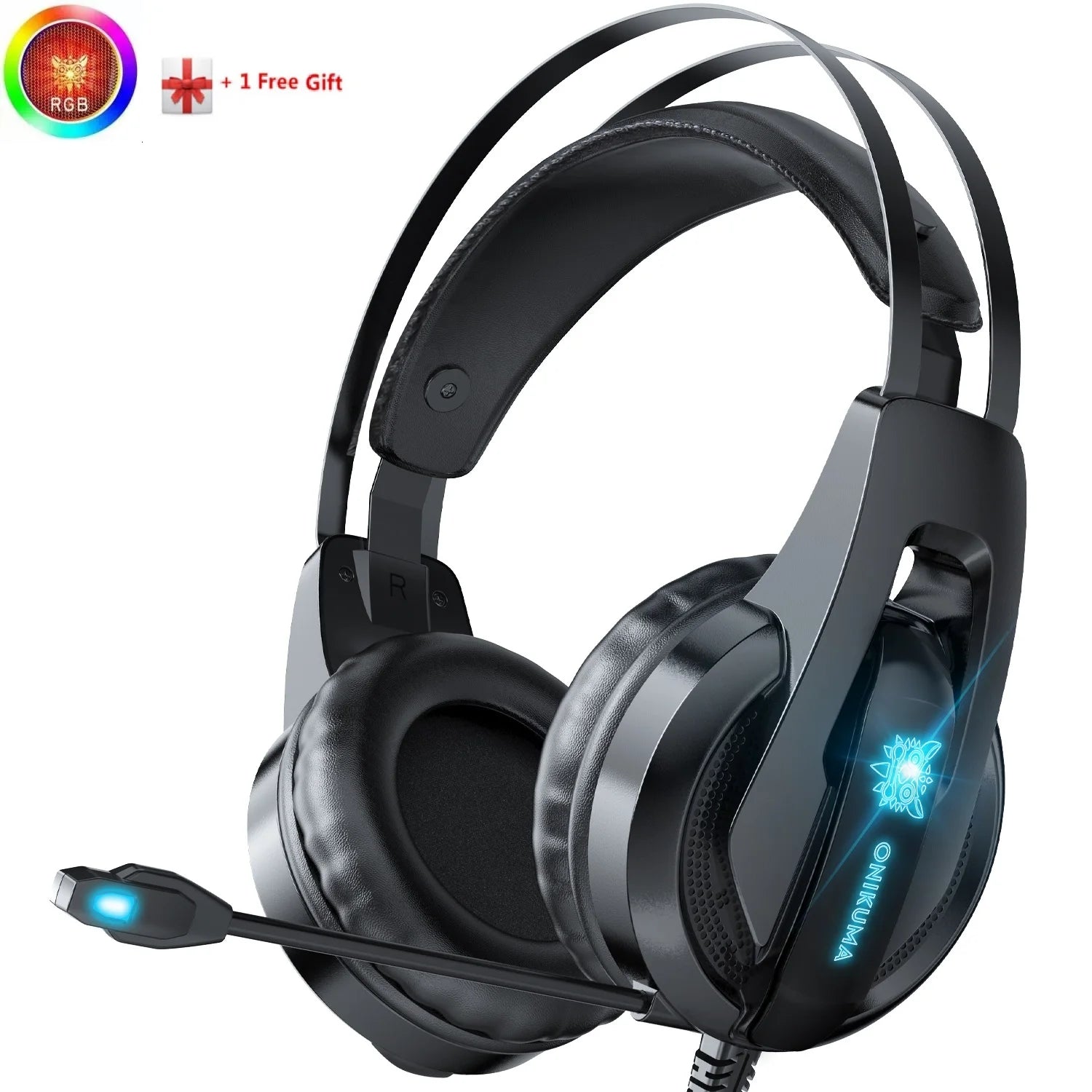 ONIKUMA K16 Gaming Headsets Gamer Headphones Wired Earphones USB Microphone with Computer Mac Oneps4 RGB Light PC Gamer Laptop