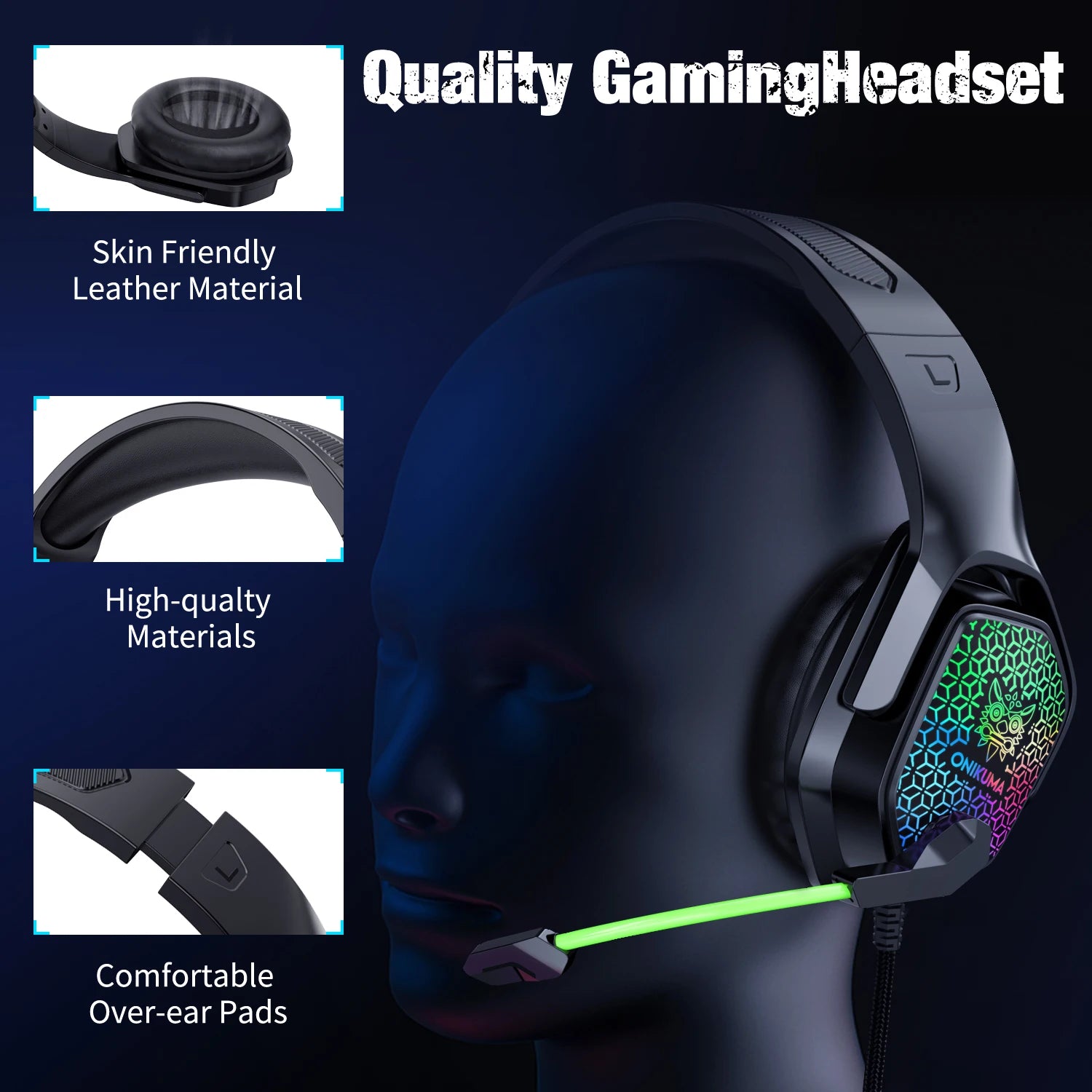 ONIKUMA X3 Wired Earphone Hifi Headphones 3.5Mm Wired Headphone USB RGB Lighting for PS4 PC Gaming Headset with Microphone