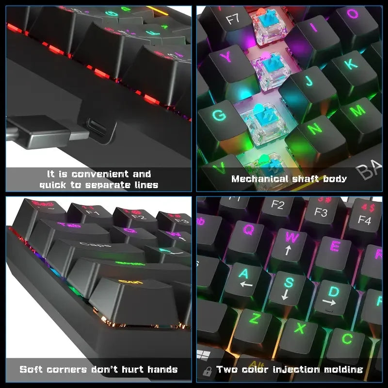 60% Wired Mechanical Keyboard, Mini Gaming Keyboard with 9 RGB Backlight 61 Blue Switches Keys for PC, Windows/Mac/Linux