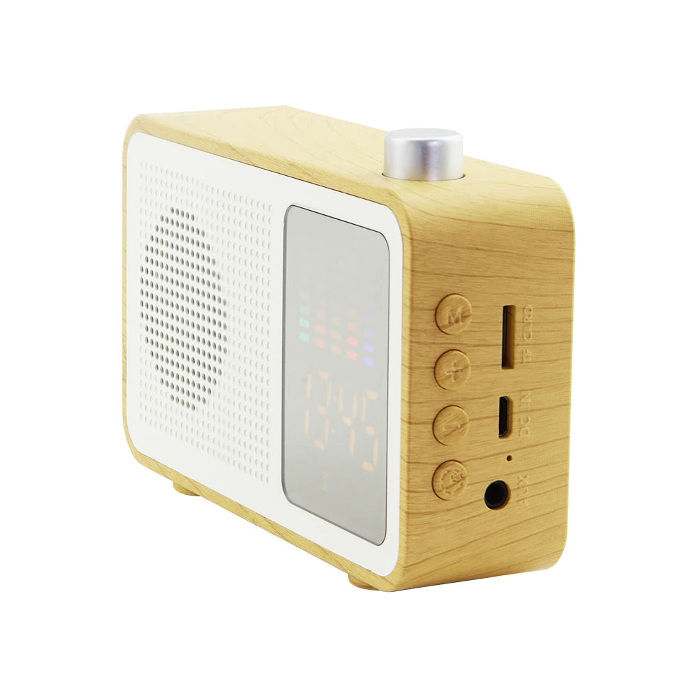 Wireless Bluetooth Speaker Retro Wooden Bluetooth Speaker Clock Radio with Time Display Bluetooth Speaker FM TF Card for Gift