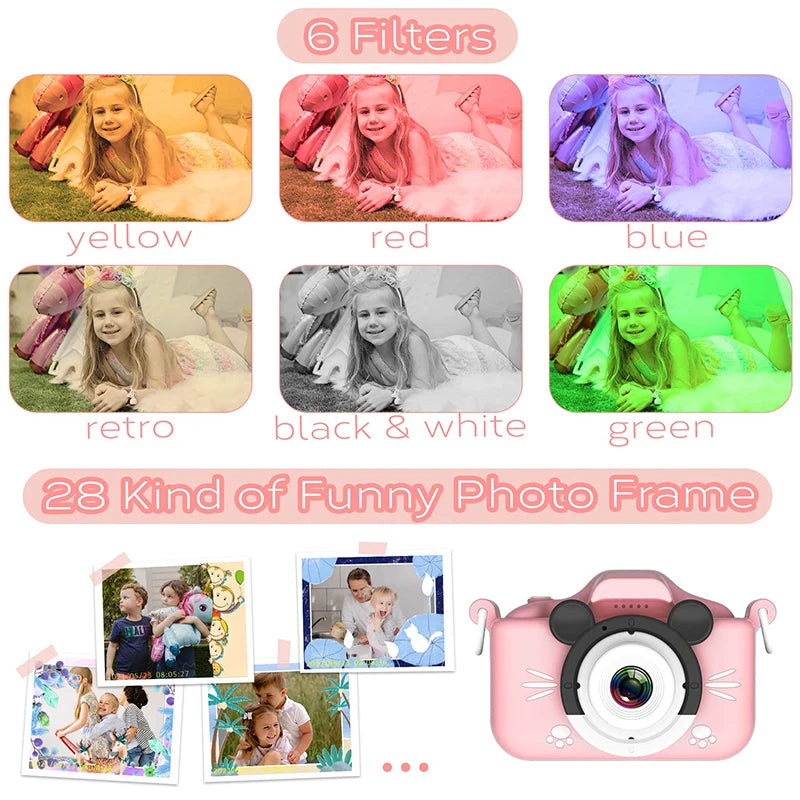 Kids Camera HD Digital Video Toddler Camera with Silicone Cover Portable Toy with 32 GB SD Card for Girl Christmas Birthday Gift