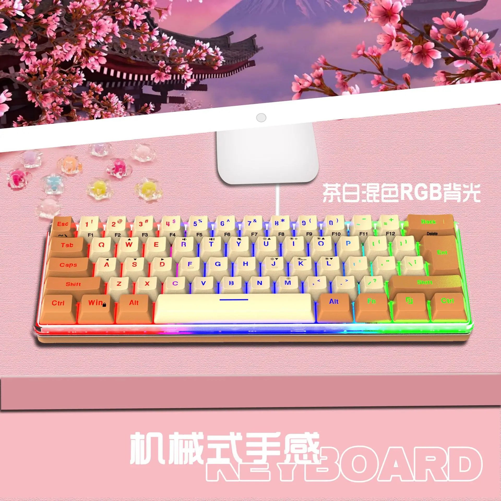 New Second-Generation 61 Key Wired Gaming Film Keyboard RGB Lighting Mini FN Shortcut Key Multiple Combinations in Stock