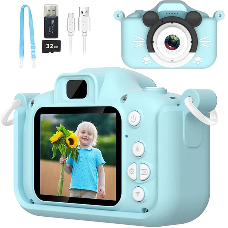 Kids Camera HD Digital Video Toddler Camera with Silicone Cover Portable Toy with 32 GB SD Card for Girl Christmas Birthday Gift