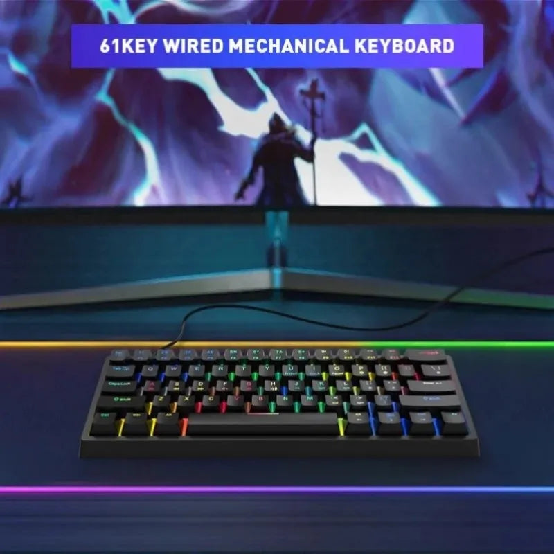 60% Wired Mechanical Keyboard, Mini Gaming Keyboard with 9 RGB Backlight 61 Blue Switches Keys for PC, Windows/Mac/Linux