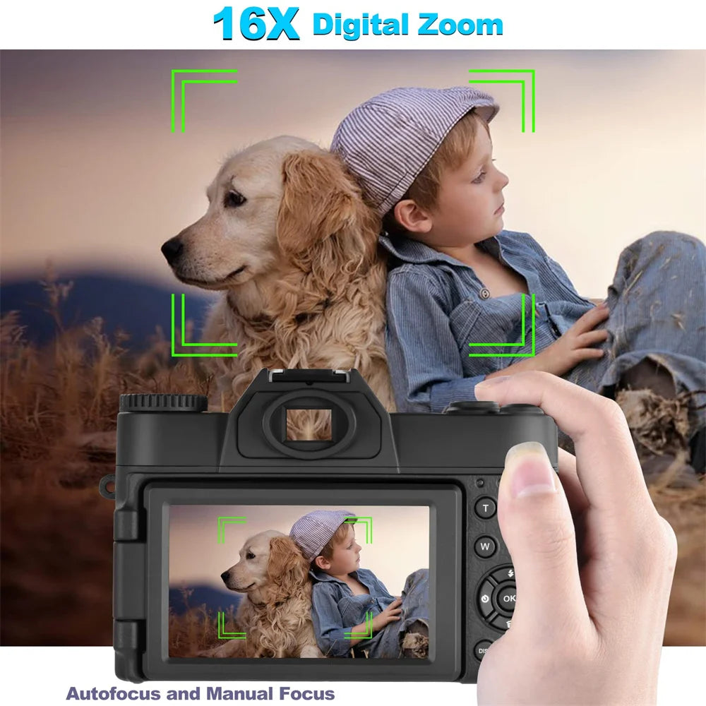 48MP Digital Camera 4K UHD Vlogging Camcorder 3.0" 180° Flip Screen Selfile Digital Webcam for Youtube Wide Angle Macro Lens