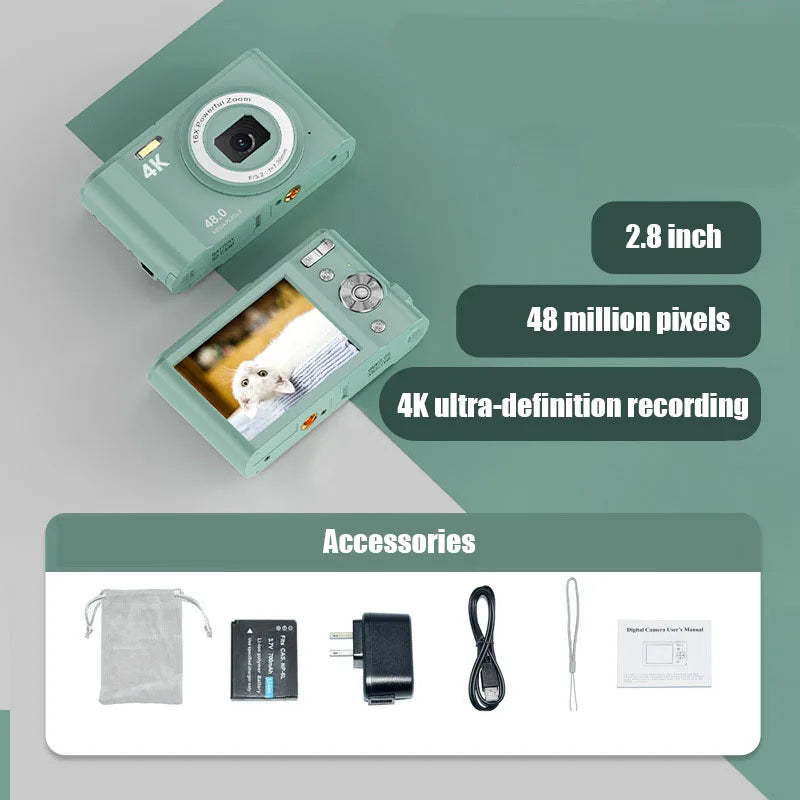 New 48 Million Pixels Hd Digital Camera 4K Shoot Record Mini Camera 2.8 Inch Screen 16X Zoom Camera with Lanyard Mini Camera