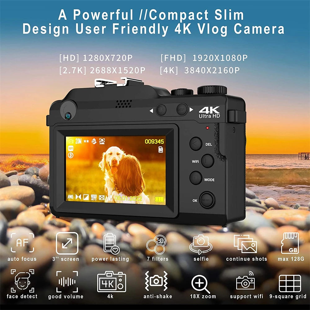 New Digital Camera Student Entry Level Micro Single High Pixel 4K High Definition Camera Travel Student Recording Retro Machine