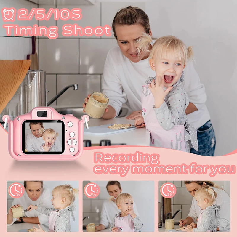 Kids Camera HD Digital Video Toddler Camera with Silicone Cover Portable Toy with 32 GB SD Card for Girl Christmas Birthday Gift