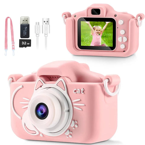 Kids Camera HD Digital Video Toddler Camera with Silicone Cover Portable Toy with 32 GB SD Card for Girl Christmas Birthday Gift